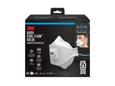 Stofmasker 3M Aura voor schuren 9322 FFP2 met ventiel 10 stuks