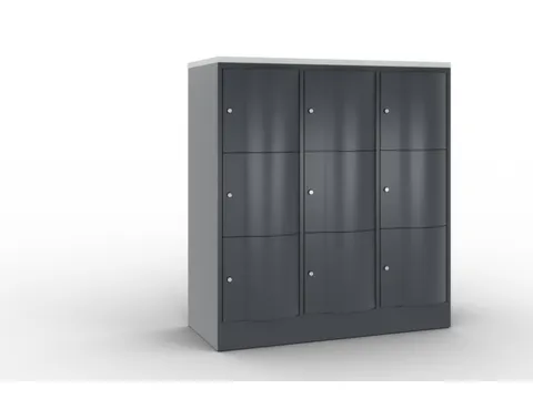 lockerkast cil.slot 1255x1150x540mm 3x3 vakken RAL7021 front RAL7021