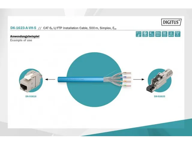 Câble d'installation CAT 6A U-FTP 500m AWG 23/1 LSZ