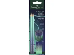 Potlood Faber-Castell B Buzzing Blue 2 x B + gum + slijper blister