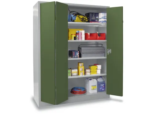 Vouwdeurkast 1950x1200x500mm 4legborden Verzinkt Ral7035 Front Ral6011