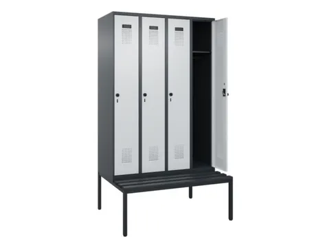 locker met bank,HxBxD 2120x1200x815mm,4vak,vak B 300mm,draaigrendel