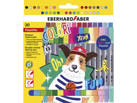 Viltstiften Eberhard Faber duo 2 en 3-4mm assorti etui à 30st.