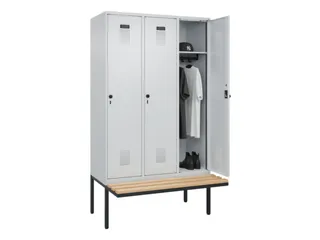 locker met bank,HxBxD 2120x1200x815mm,3vak,vak B 400mm,draaigrendel - 1