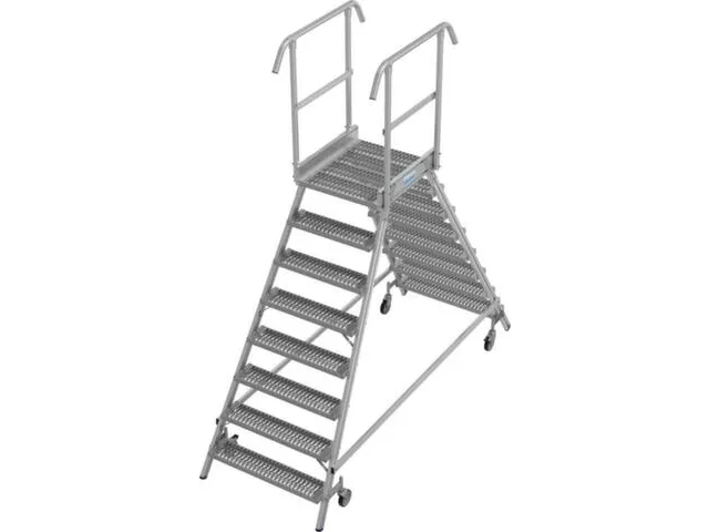 bordestrap,verrijdbaar,bordes H 1,95m,2x8treden m. R13-laag,aluminium