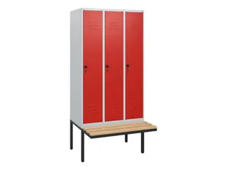 locker met bank,HxBxD 1950x900x815mm,3vak,vak B 300mm,draaigrendel - 1