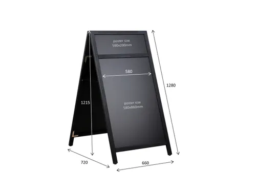 Europel Krijtstoepbord met Topbord 660 x 1280 mm DELUX Zwart