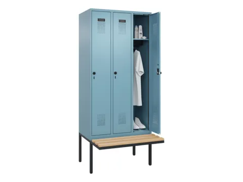 locker met bank,HxBxD 2120x900x815mm,3vak,vak B 300mm,draaigrendel