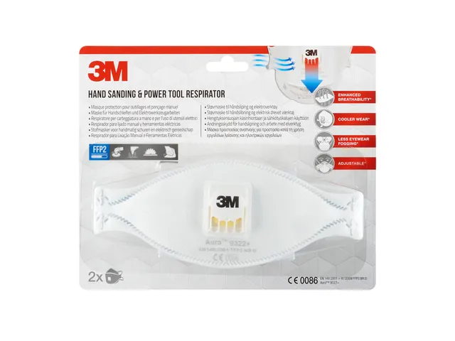 Stofmasker 3M Aura voor schuren 9322 FFP2 met ventiel 2 stuks