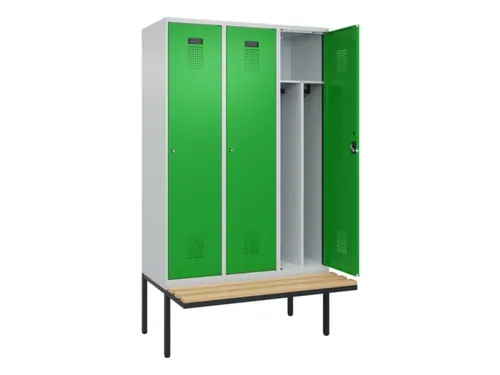 locker met bank,voor scheiding van kleding,HxBxD 2120x1200x815mm,3vak