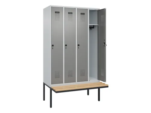 locker met bank,HxBxD 2120x1200x815mm,4vak,vak B 300mm,draaigrendel