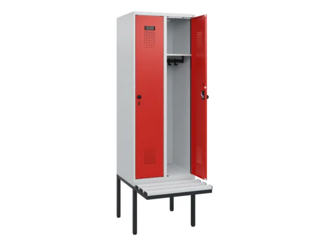 locker met bank,HxBxD 1950x600x815mm,2vak,vak B 300mm,draaigrendel