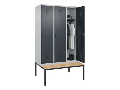 locker met bank,HxBxD 2120x1200x815mm,3vak,vak B 400mm,draaigrendel