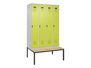 locker met bank,HxBxD 2120x1200x815mm,4vak,vak B 300mm,draaigrendel - 3