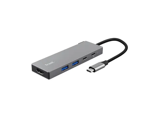 Adapter Trust Dalyx 5-in-1 USB-C-adapter met meerdere poorten grijs