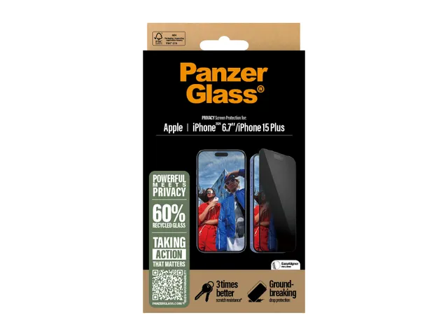 PanzerGlass Privacy Screen Protector iPhone 16 Plus | 15 Plus | Ult