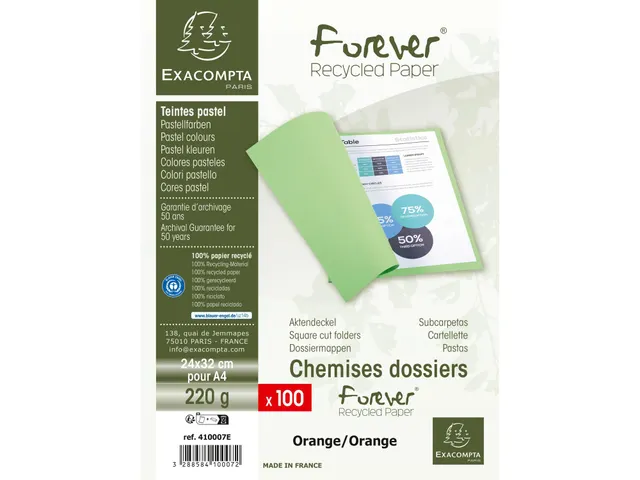 100 Dossiermappen FOREVER 250 100% gerecycleerd 24x32cm Oranje