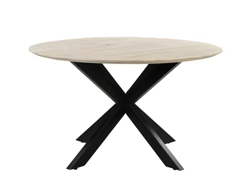 Vergadertafel Harper 130cm Rond Mango Naturel Spinpoot Zwart