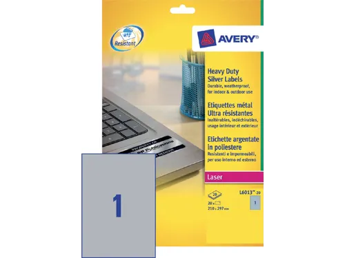 Inventaris etiketten Avery L6013-20 A4 210x297mm Zilver 20 stuks