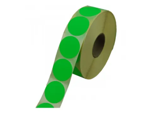 Stickers Etiket rond 35mm fluor groen, rol à 2000 stuks