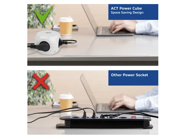 Cube multiprise ACT 3 prises inclus 2x USB C/A 1,5m blanc/gris FR/BE