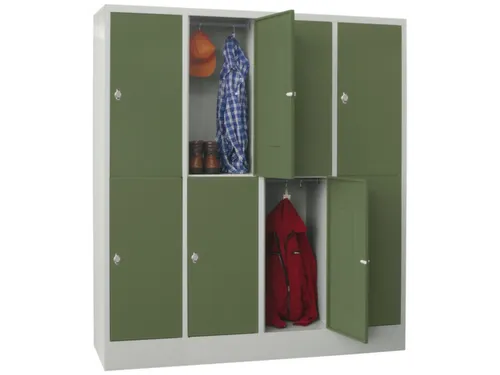 lockerkast,HxBxD 1850x1600x500mm,4x2vakken,RAL7035,front RAL6011