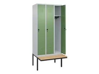 locker met bank,HxBxD 2120x900x815mm,3vak,vak B 300mm,draaigrendel - 2