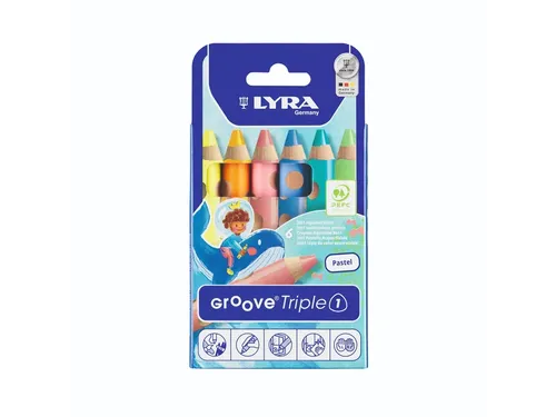 Kleurpotlood LYRA Groove Triple One extra dik set à 6 pastelkleuren