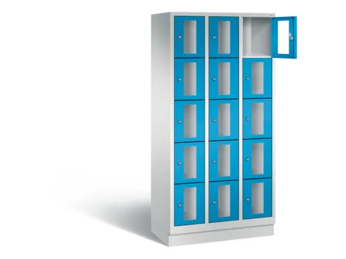 Lockerkast 1800x900x500mm 3x5 vakken Cilinderslot, Sokkel, RAL5012