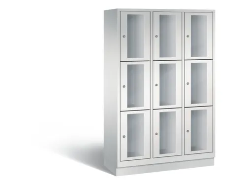 Lockerkast 1800x1200x500mm 3x3 vakken Cilinderslot, Sokkel, RAL7035
