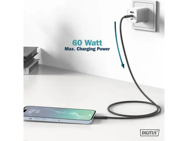 USB-C siliconen oplaadkabel USB-C USB-C 2m USB 2.0 60W zwart