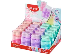 Puntenslijper Maped Connect 2-gaats met gum display à 20 stuks pastel