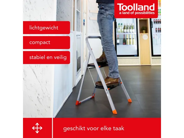 Huishoudtrap met hoge beugel 2 treden antislip inklapbaar tot 150 kg