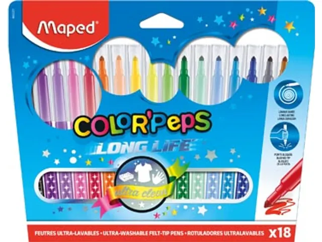 Maped Viltstift Color'Peps 18 Stiften in een Kartonnen Etui