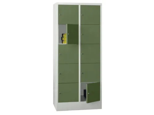 lockerkast,HxBxD 1850x800x500mm,2x5vakken,RAL7035,front RAL6011