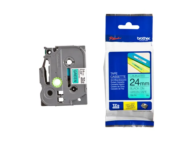Labeltape Brother P-touch TZe-751 standaard 24mm zwart op groen