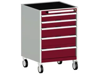 ladekast verrijdbaar 980x650x650mm 5laden romp RAL7035 front RAL3004 - 1