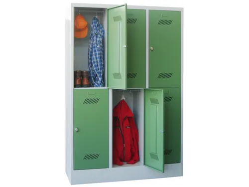 dubbeldekse locker,HxBxD 1850x1200x500mm,3x2vak.,RAL7035,front RAL7016
