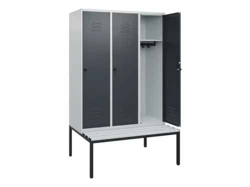 locker met bank,HxBxD 1950x1200x815mm,3vak,vak B 400mm,draaigrendel