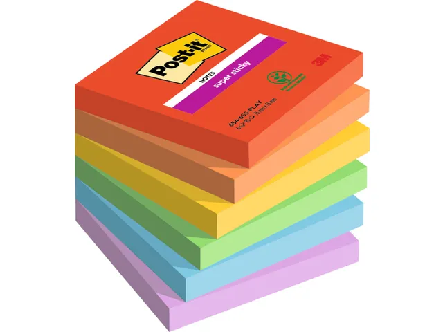 Memoblok Post-it 654 Super Sticky 76x76mm Playful 6 stuks