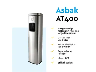 Afvalbak met asbak BRASQ 20 liter AT400 rvs - 7