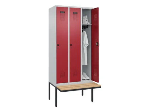 locker met bank,HxBxD 2120x900x815mm,3vak,vak B 300mm,draaigrendel