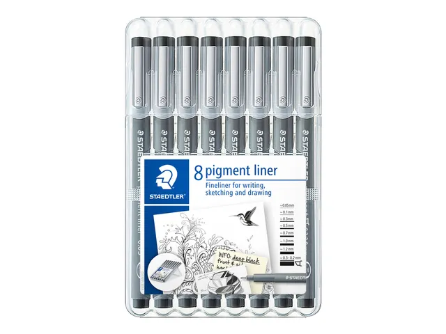 Fineliner Staedtler Pigment 308 zwart 8 stuks assorti lijnbreedtes