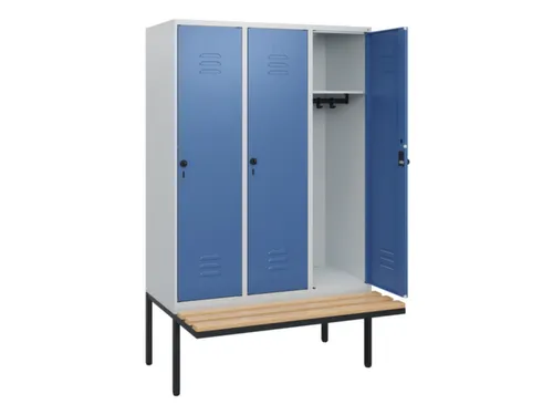 locker met bank,HxBxD 1950x1200x815mm,3vak,vak B 400mm,draaigrendel