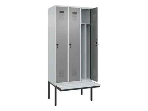locker met bank,voor scheiding van kleding,HxBxD 2120x900x815mm,3vak