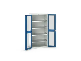 vitrinekast 2000x1050x550mm 4xStalen bodem romp RAL7035 front RAL5010 - 1