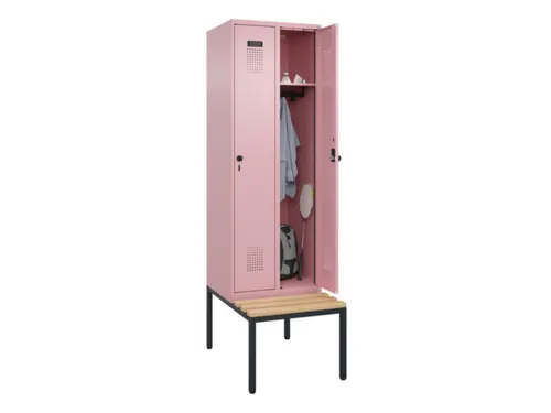 locker met bank,HxBxD 2120x600x815mm,2vak,vak B 300mm,draaigrendel