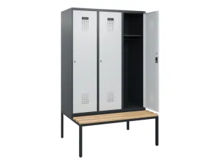 locker met bank,HxBxD 1950x1200x815mm,3vak,vak B 400mm,cilinderslot - 1