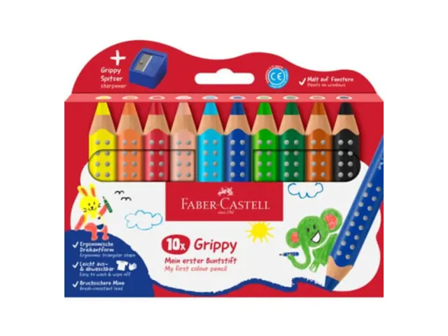 Kleurpotlood Faber-Castell Grippy XXL Jumbo etui 10 stuks en puntensli