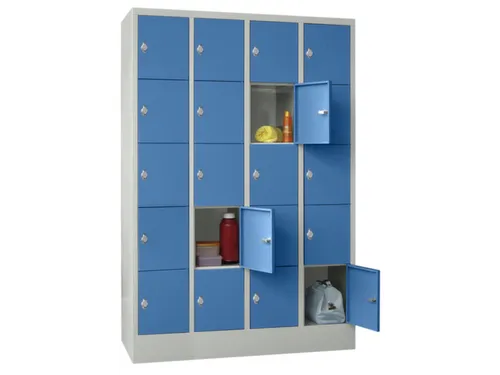 lockerkast,HxBxD 1850x1200x500mm,4x5vakken,RAL7035,front RAL5012